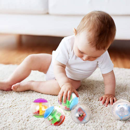 Playkidz Super Durable 5 Pack Rolling and Rattling Sensory Balls, Textured Balls with Visible & Bright Interiors for Babies & Toddlers - Stress Relief Toy for Kids & Sensory Balls for Toddlers