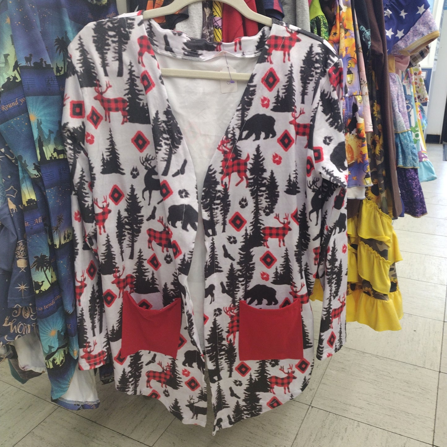 Buffalo Plaid Moose Cardigan