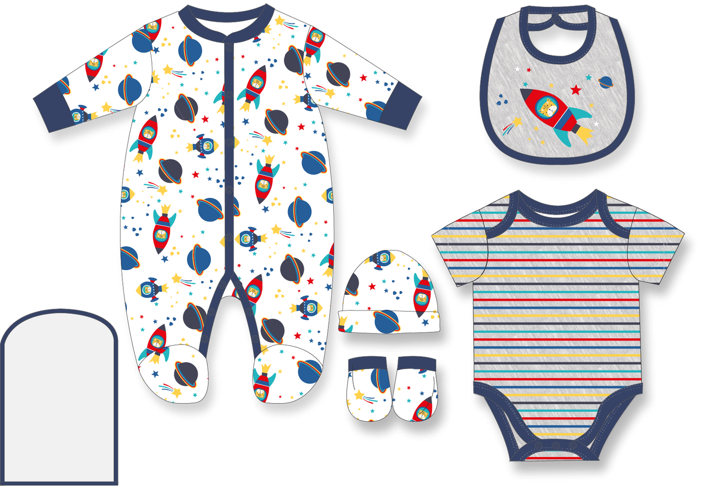 Boys 5PC Set With Gift Bag- Space Rocket