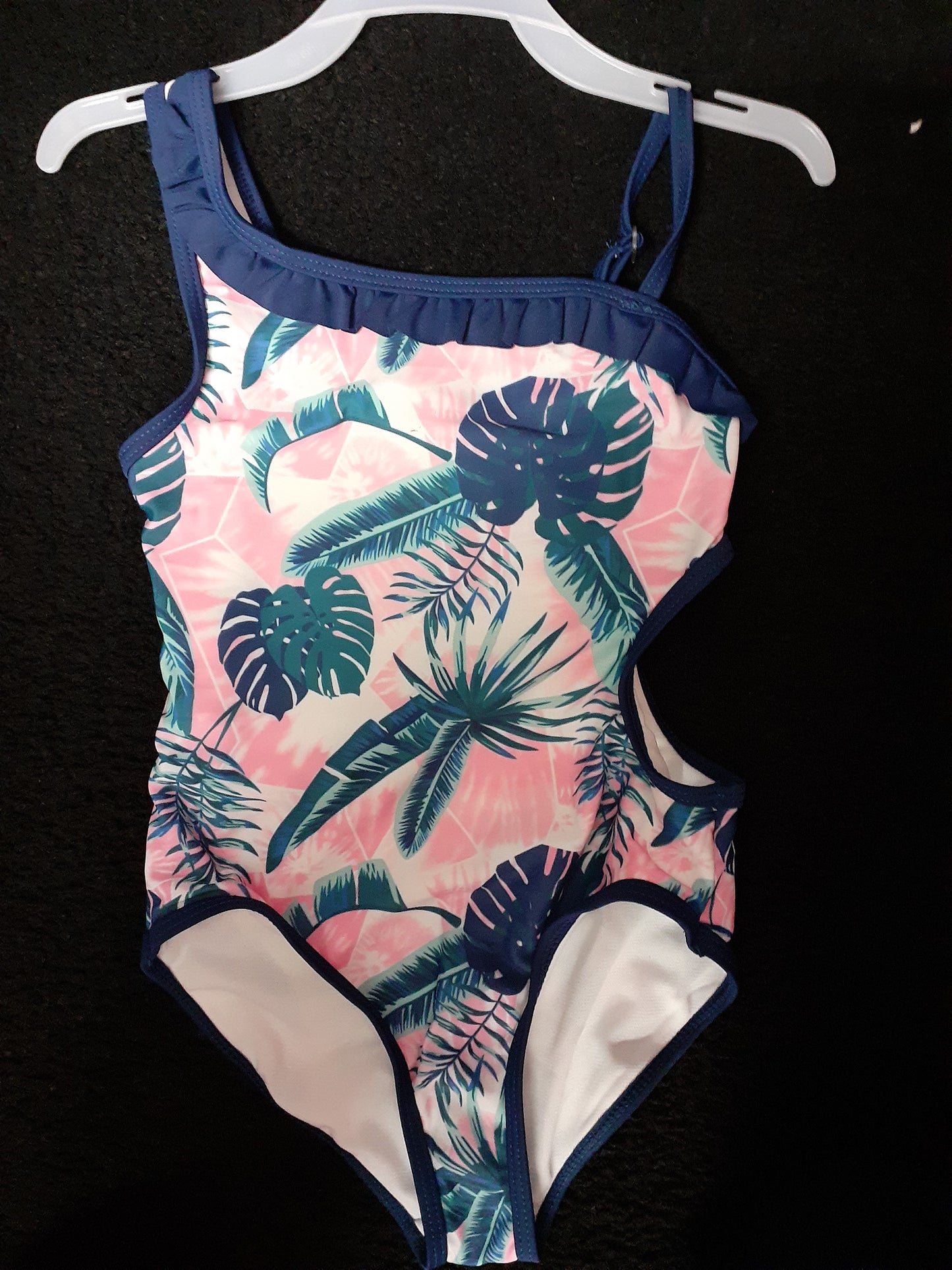 Navy/Pink Palm Leaves Cut Out 1 Pc Suit