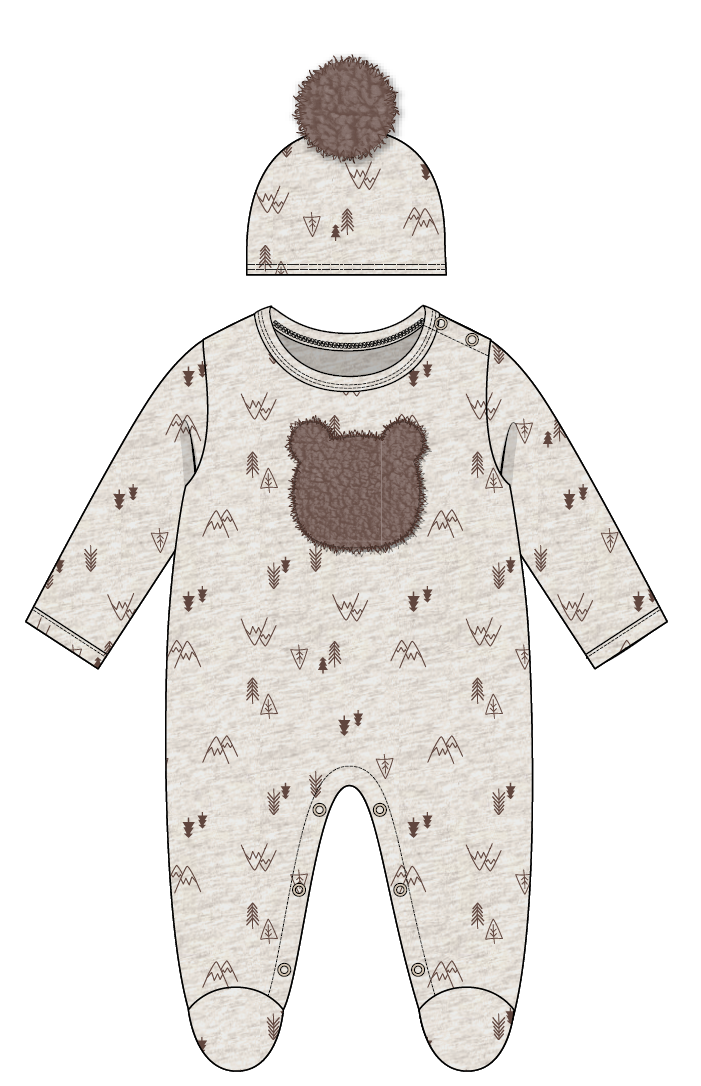 Boys Interlock Coverall With Hat: Brown Bear