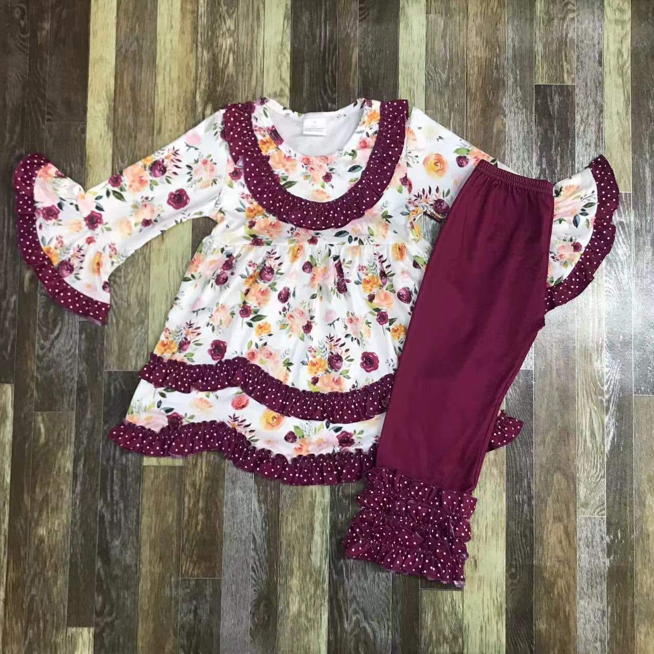 Burgundy Floral Ruffle Outfit