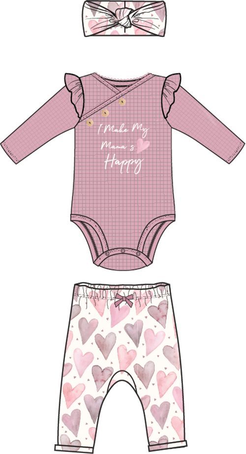 Girls 3pc Waffle set -Hearts