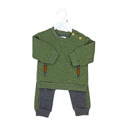 Boys 2 Piece Quilted Jogger Set: Green