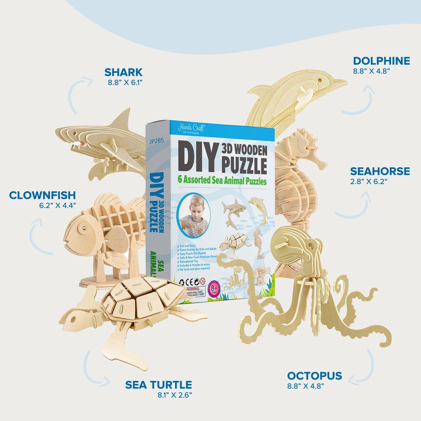 3D Wooden Puzzle Bundle Pack: Sea Animals