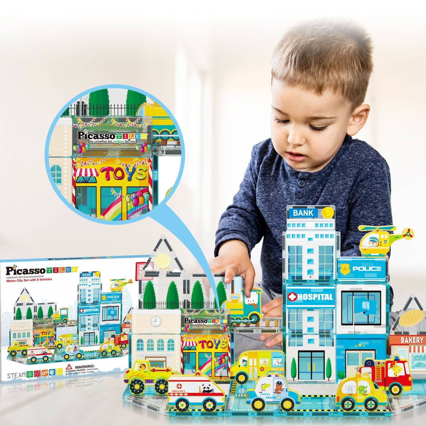 Magnetic Tiles Building Construction Blocks Metro City Town