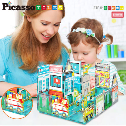 8pc Magnet Building Blocks Metro City Vehicle Action Figures