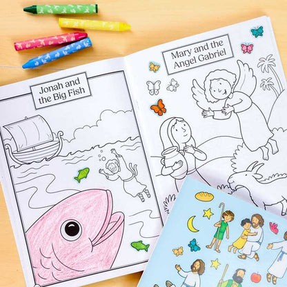 My First Bible Stories Coloring & Activity Book with 4 Crayons and 50+ Stickers by Editors of Silver Dolphin Books