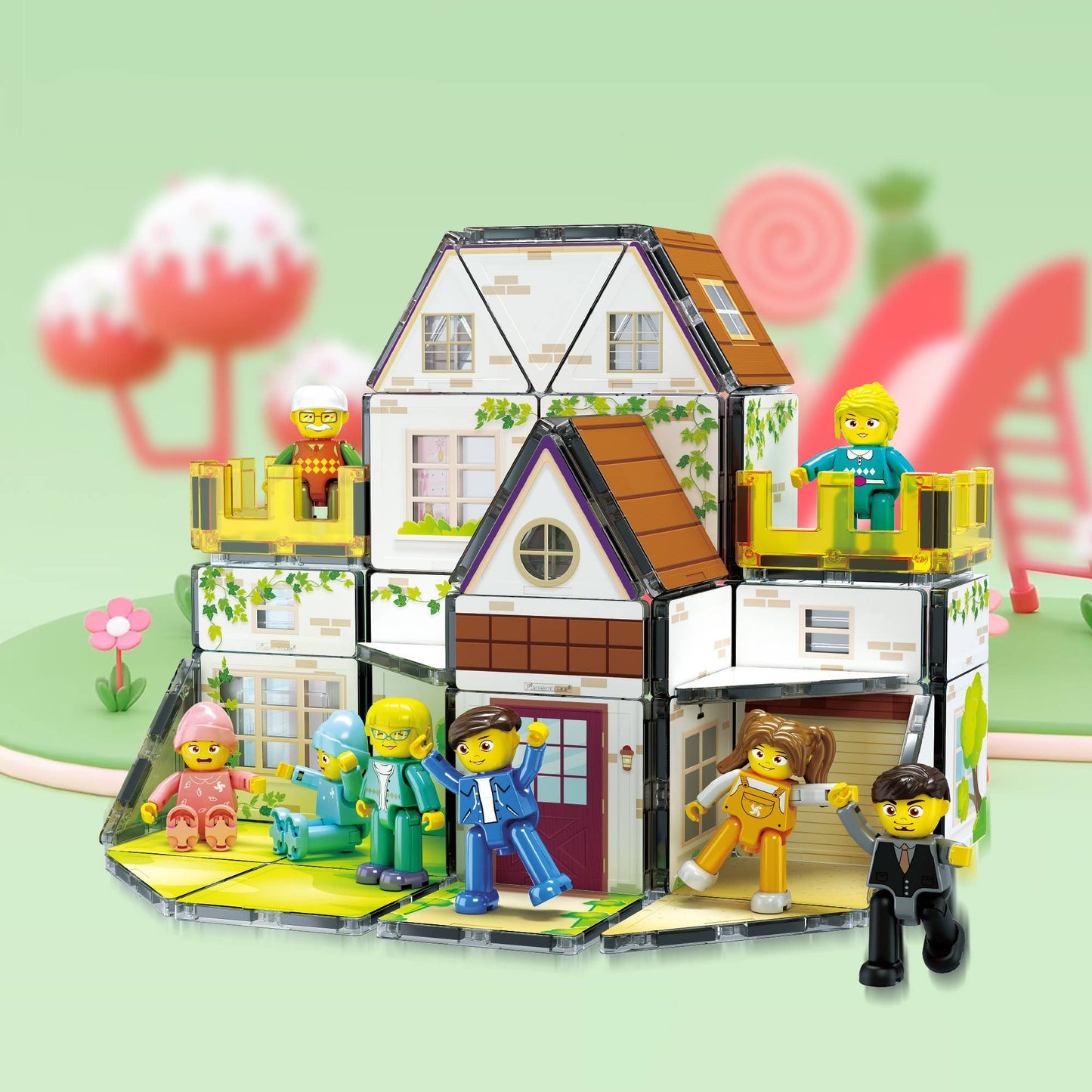 Family Homestead Doll House Double Sided Magnet Tile Playset