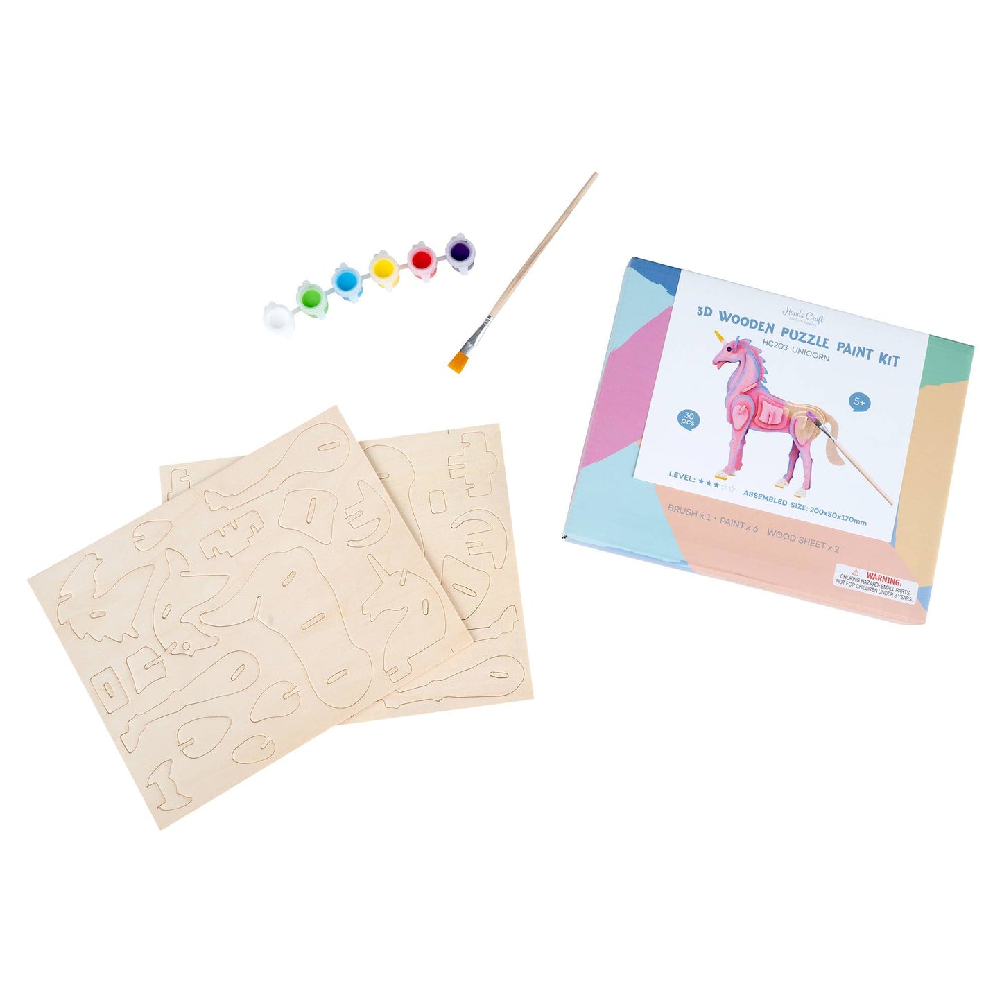 3D Wooden Puzzle with Paint Kit: Unicorn