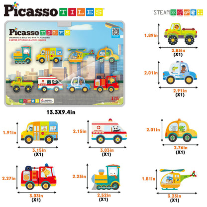 8pc Magnet Building Blocks Metro City Vehicle Action Figures