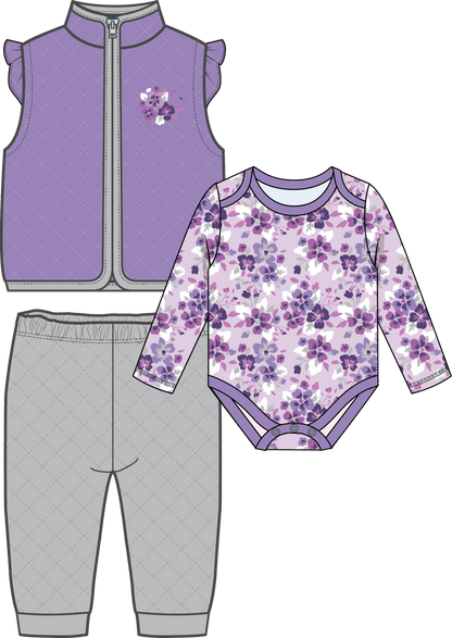 3 Piece Vest Set: Purple Floral