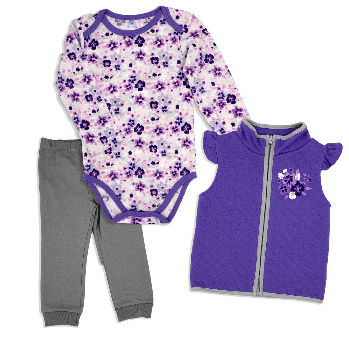 3 Piece Vest Set: Purple Floral