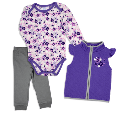 3 Piece Vest Set: Purple Floral