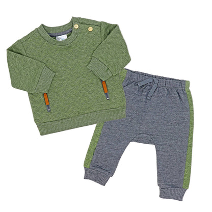 Boys 2 Piece Quilted Jogger Set: Green