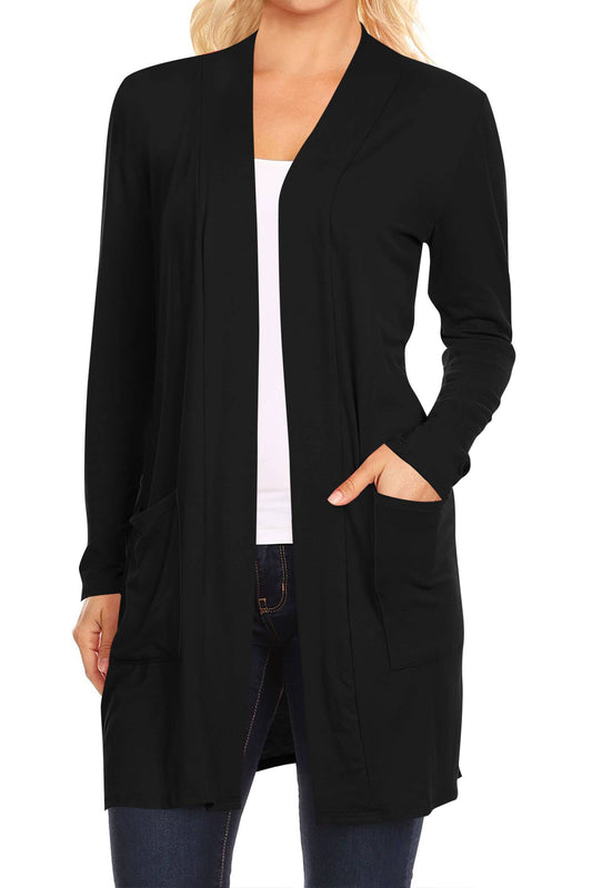 Women's Long Sleeves Casual Solid Outerwear Sweater Cardigan black