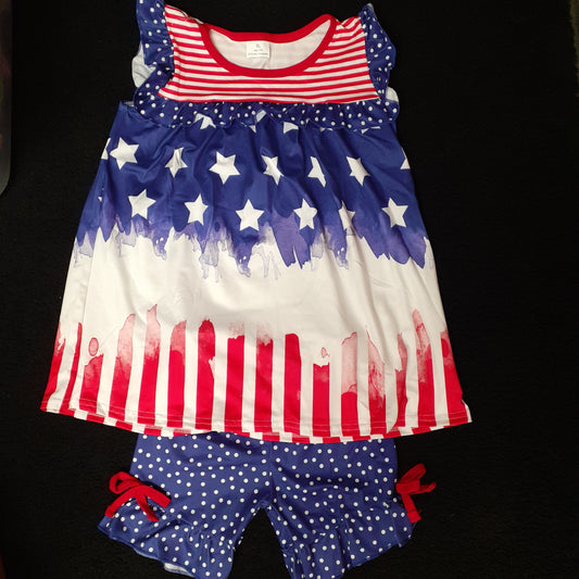 American Flag Watercolor Short Outfit