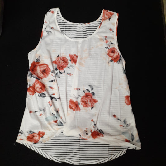 White Striped Floral Tank