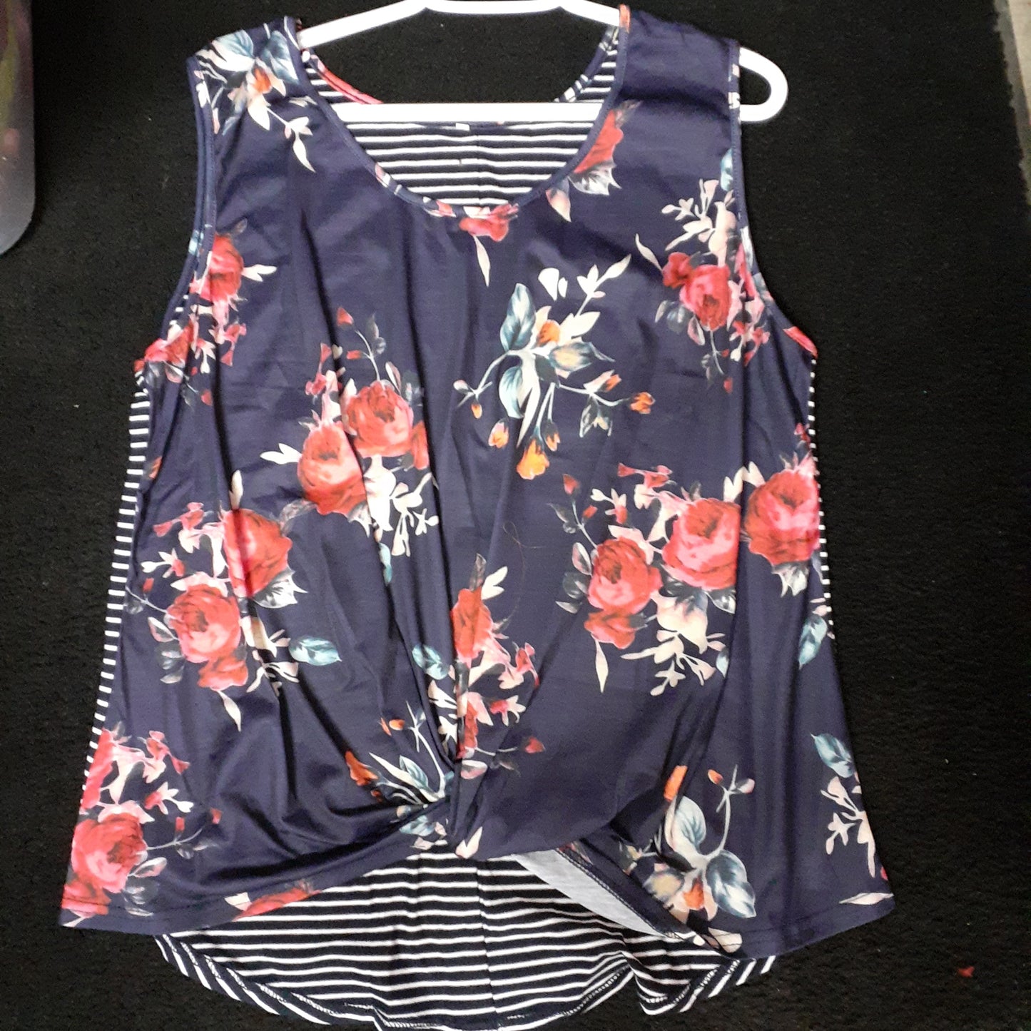 Navy Floral BUtton Twist Tank