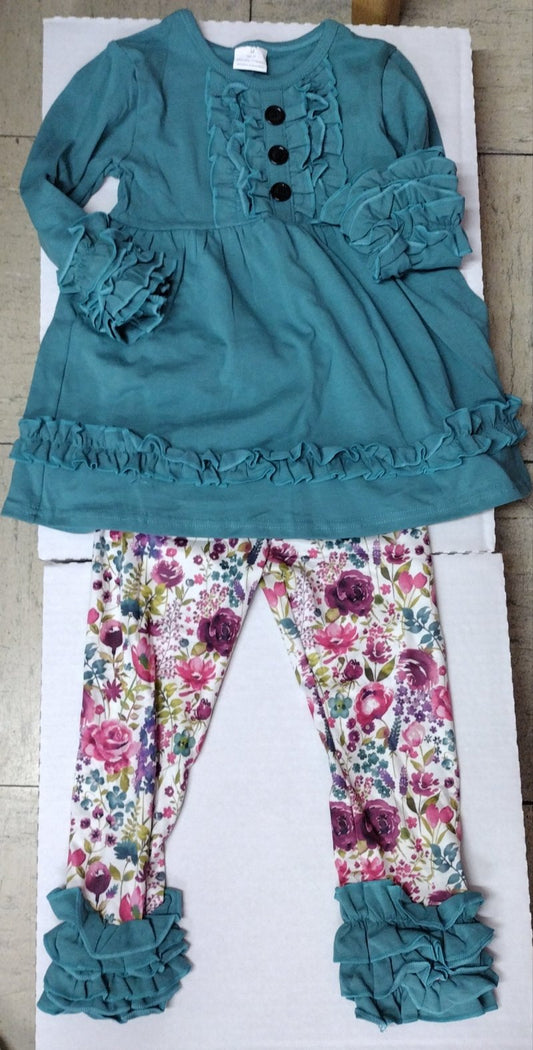 Teal floral ruffle