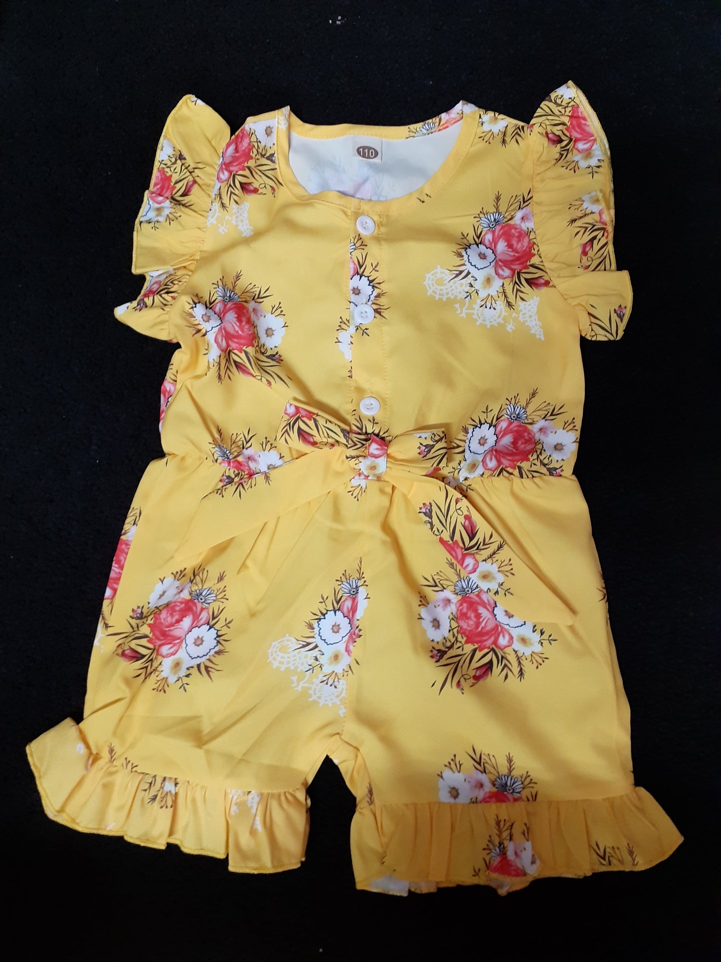 Yellow Floral Shorts Romper