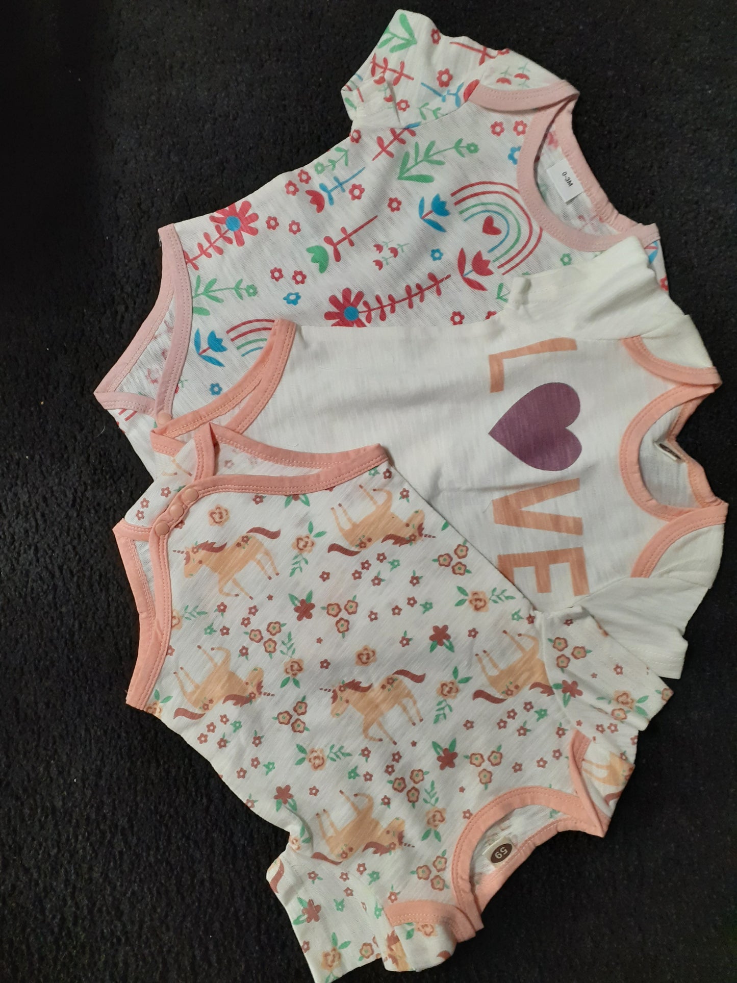 3 Pack Girl Unicorn Love Onesies