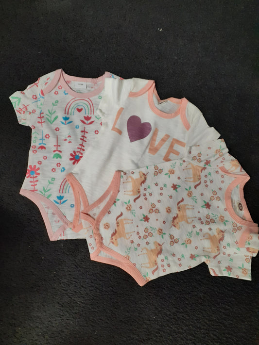 3 Pack Girl Unicorn Love Onesies