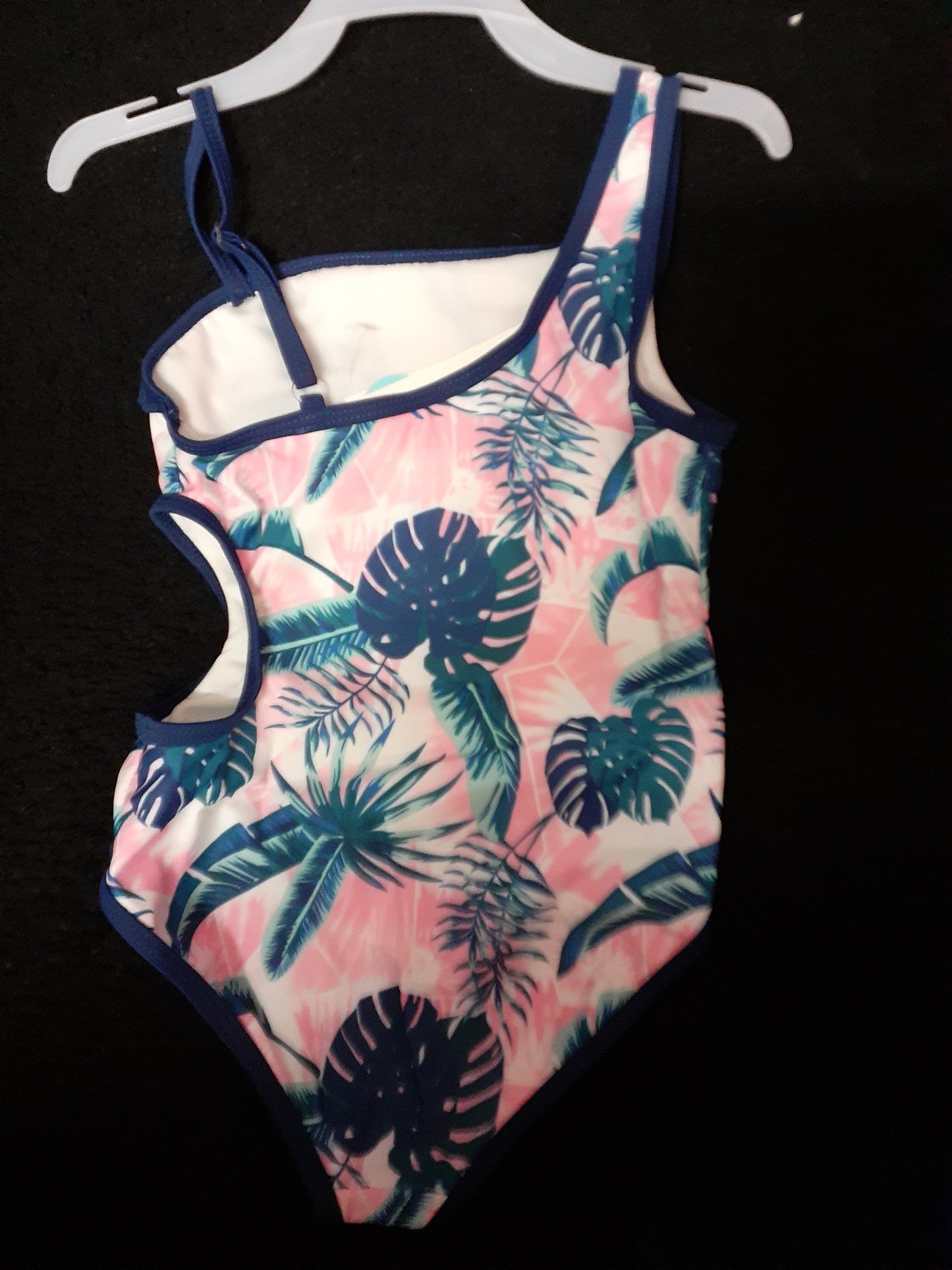 Navy/Pink Palm Leaves Cut Out  1 Pc Suit