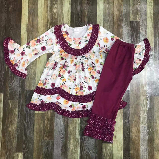 Burgundy Floral Ruffle Outfit