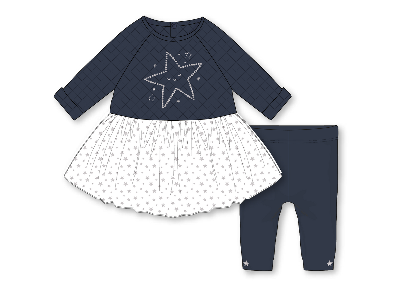 Girls 2 Piece Quilted Dress Set: Star