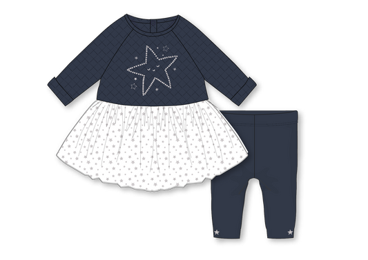 Girls 2 Piece Quilted Dress Set: Star