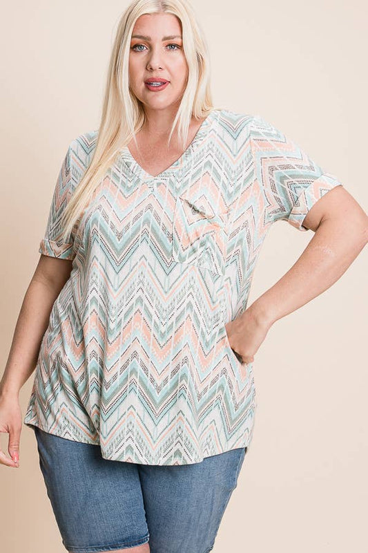 PLUS SIZE Stefanie Chevy V Neck Top-1