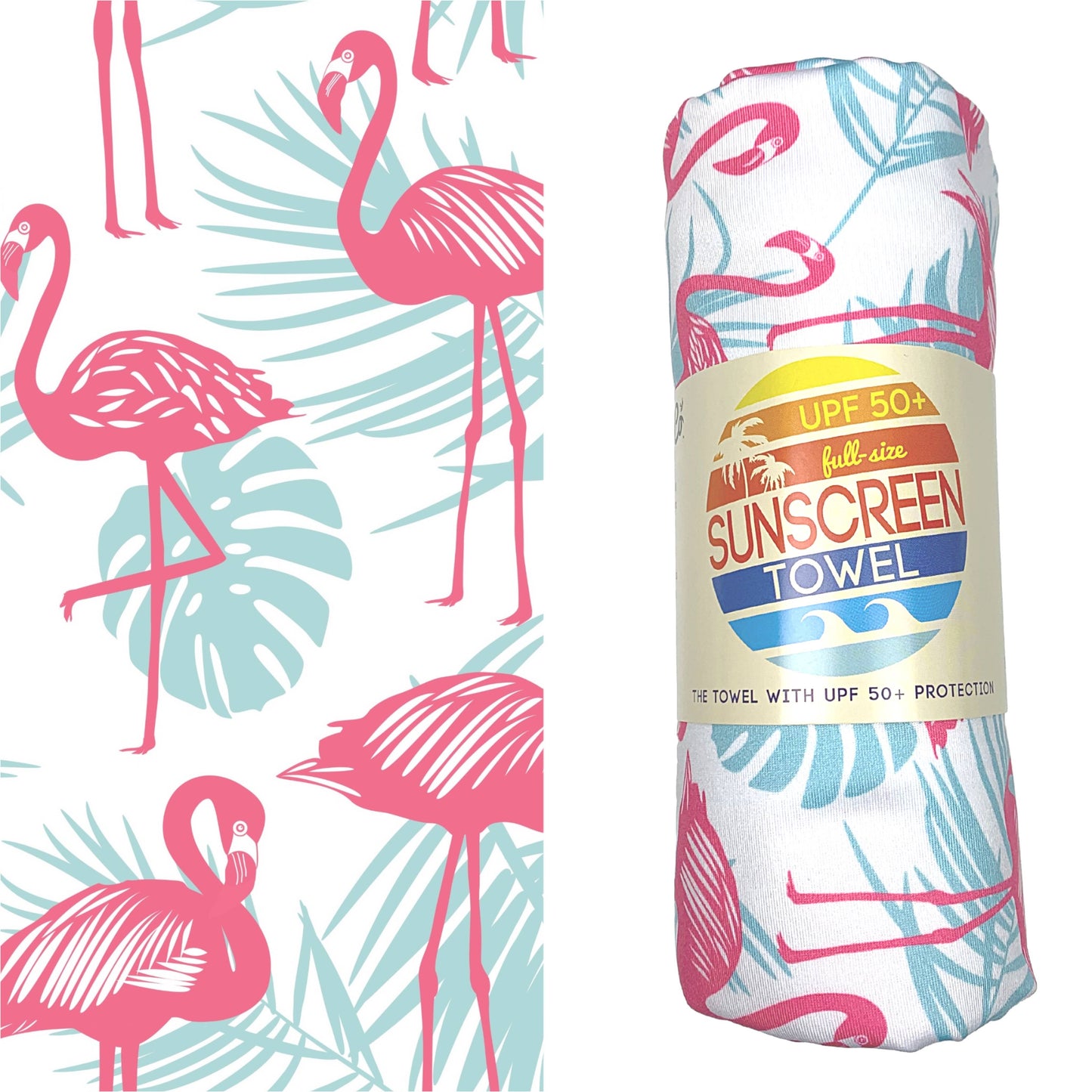 Full Size UPF 50+ Sunscreen Towel (Flamingo Palm)