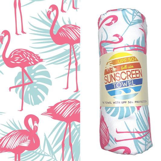 Full Size UPF 50+ Sunscreen Towel (Flamingo Palm)