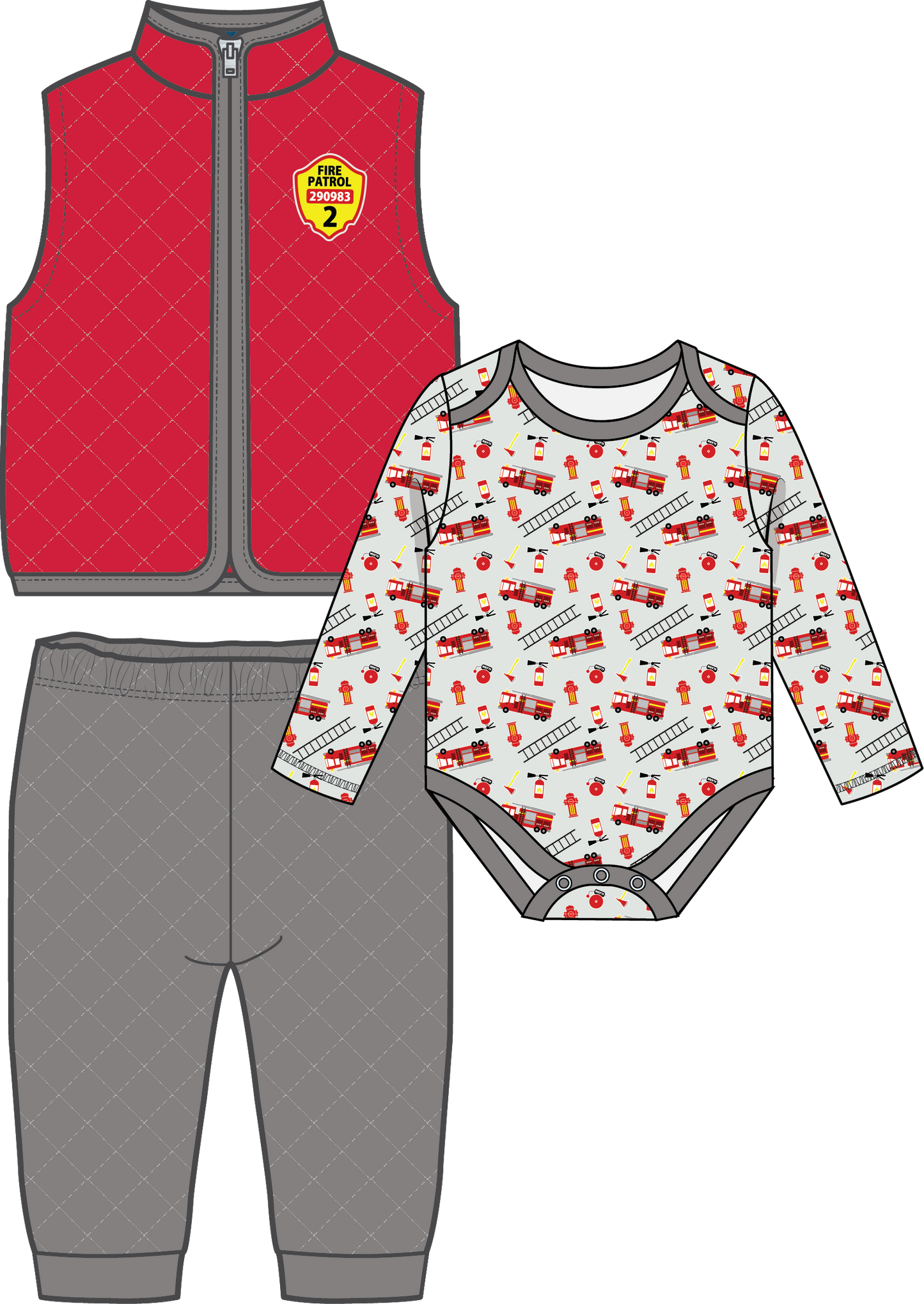 3 Piece Vest Set: Fire Truck