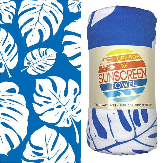 XL UPF 50+ Sunscreen Towel (Blue and White Palm)