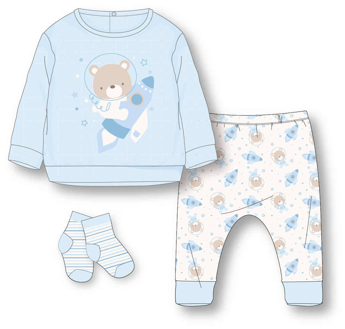 Boys 3 Quilted Set: Space Bear