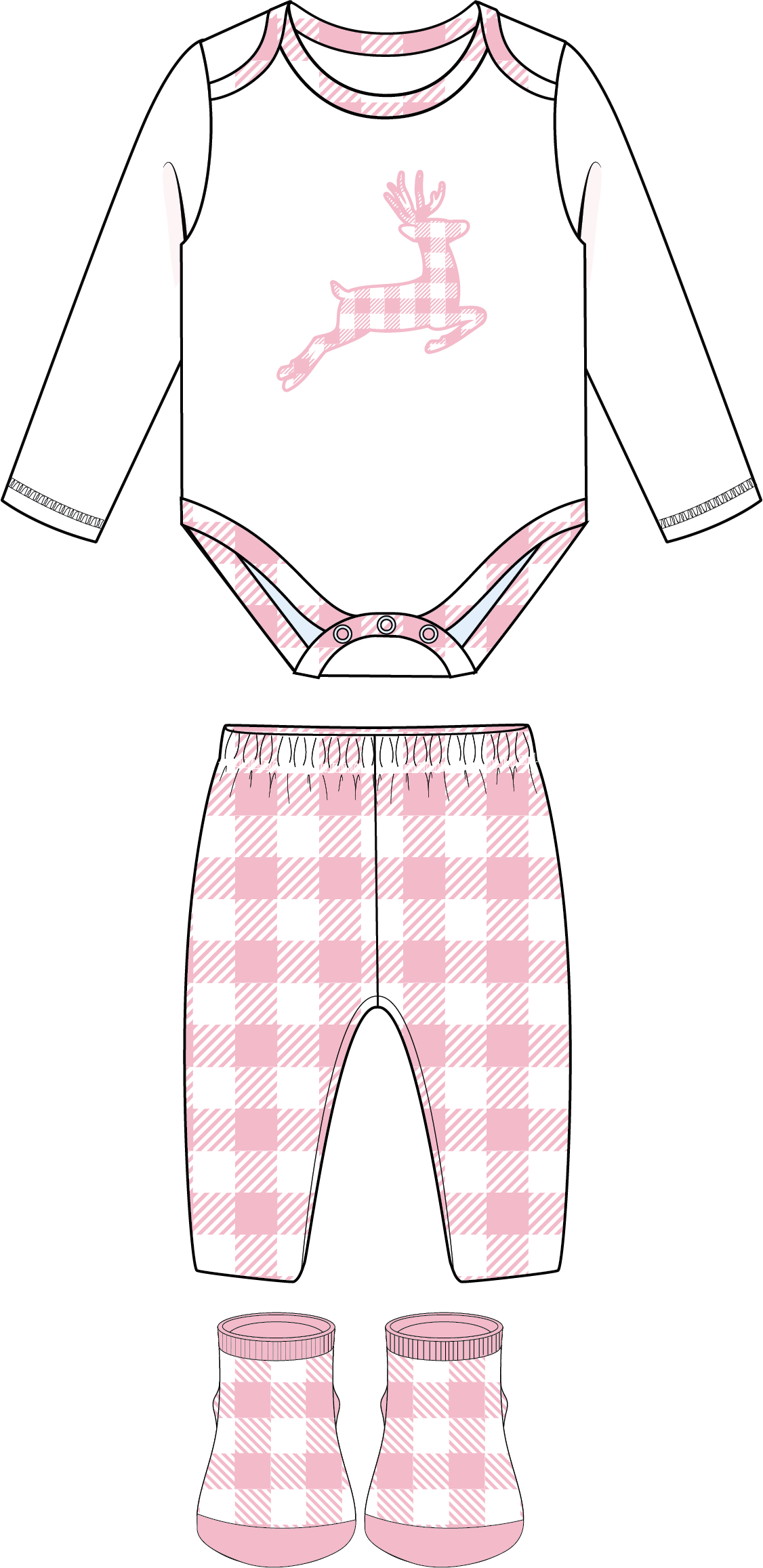 3 Piece Plush Pant Set: Pink Buffalo