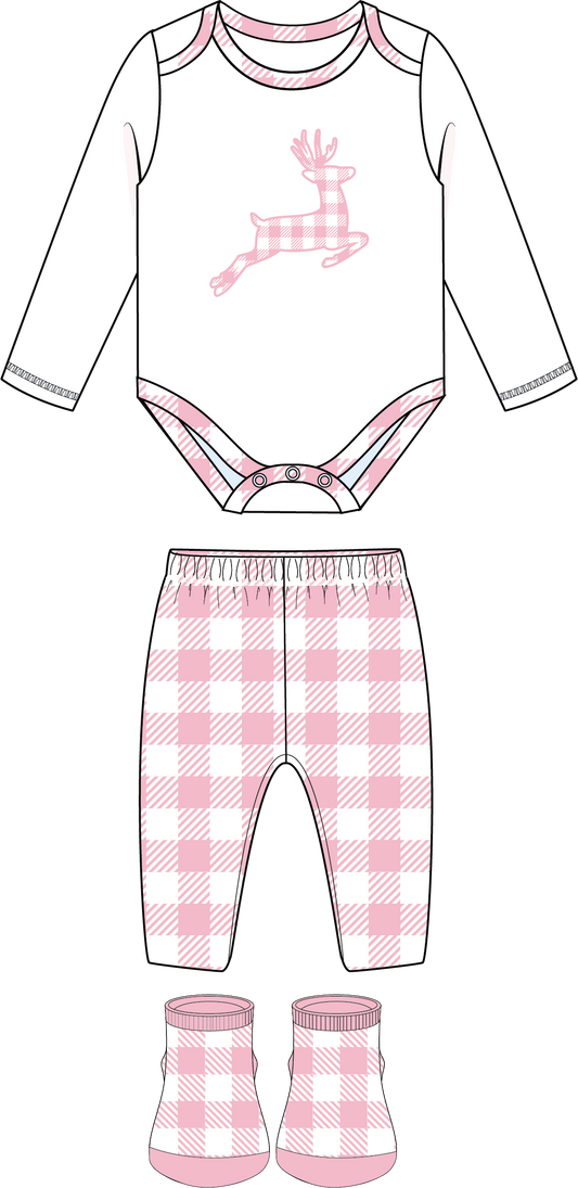 3 Piece Plush Pant Set: Pink Buffalo