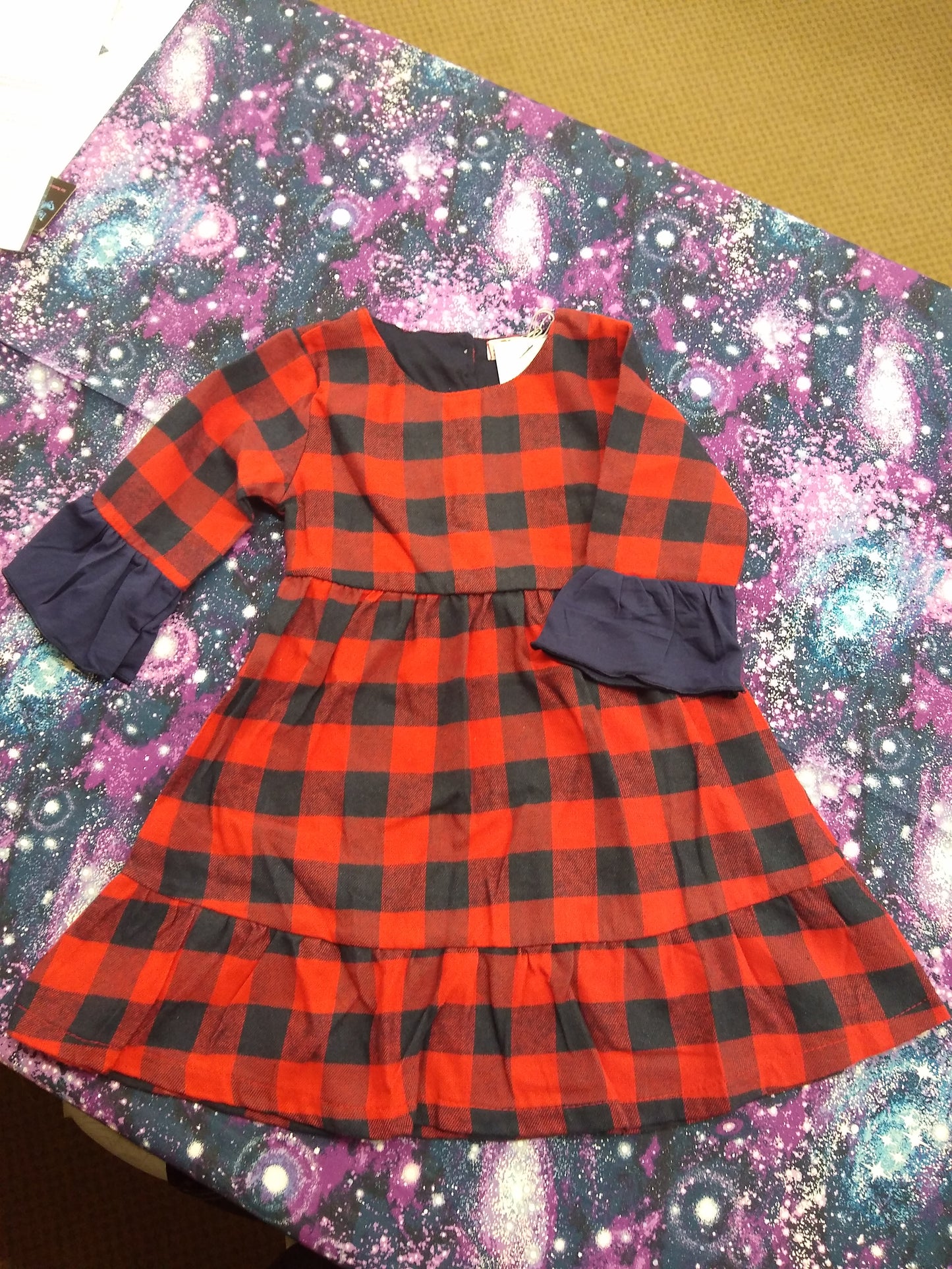 Navy Red Checkered Dress