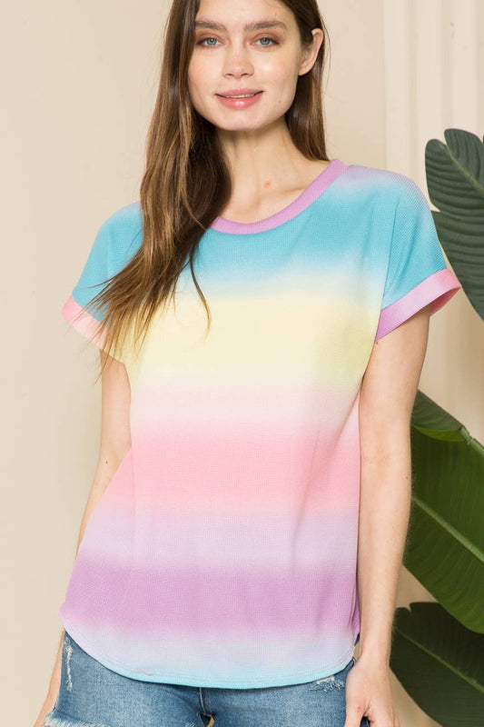 T7024-1 - Tie Dye Short Sleeve Top