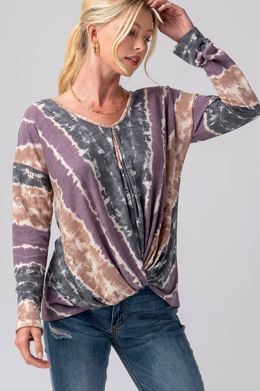 TIE DYE FRONT TWIST LONG SLEEVE