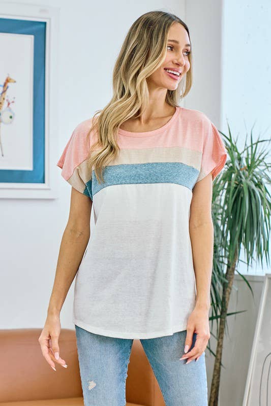 LMT3374-Happy thoughts color block top